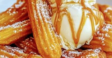 Churros with Vanilla Ice Cream & Caramel Drizzle