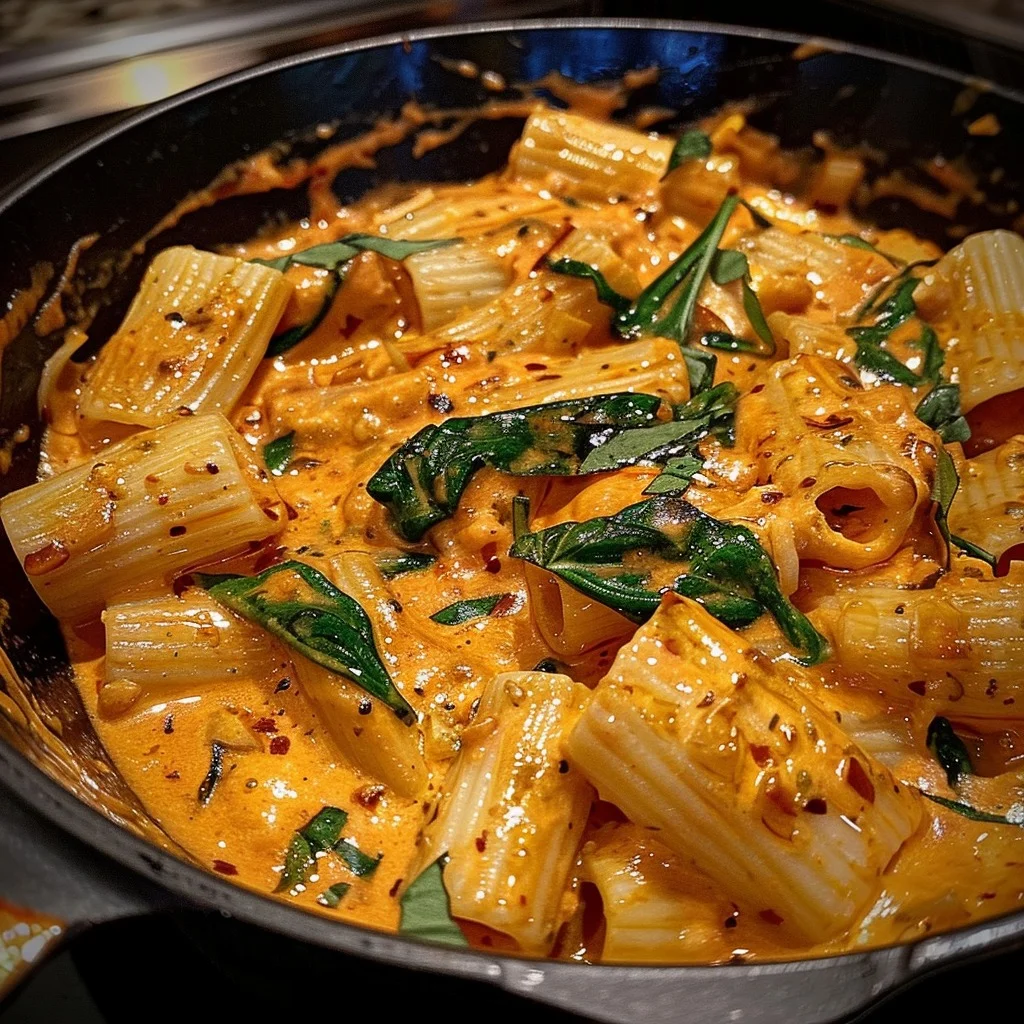 Vegan Creamy Tomato Pasta with Spinach and Basil