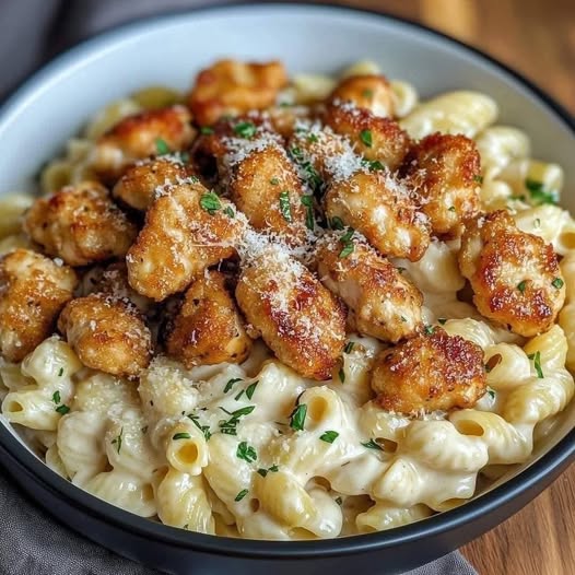 Garlic Butter Chicken Bites with Creamy Parmesan Pasta