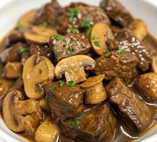 Creamy Crockpot Beef Tips & Mushrooms